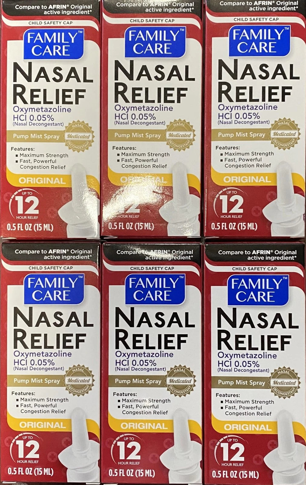 Nasal Relief Spray Pack of 6, 12 Hour Pump Mist 0.5 Fl Oz