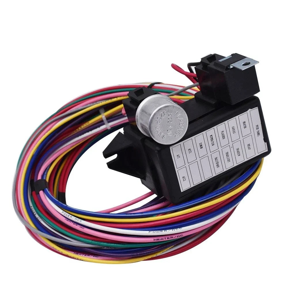 12 Circuit Universal Wire Harness for Street Hot Rat Muscle Car (14 Fuse, 12V)