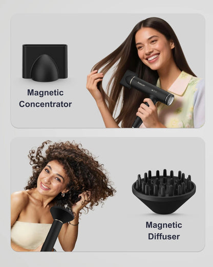 Set of 2 Hair Dryers with Diffuser for Curly Hair | Black/Silver