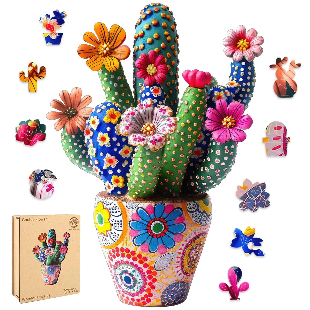 200-Piece Cactus Flower Wooden Puzzle for Adults