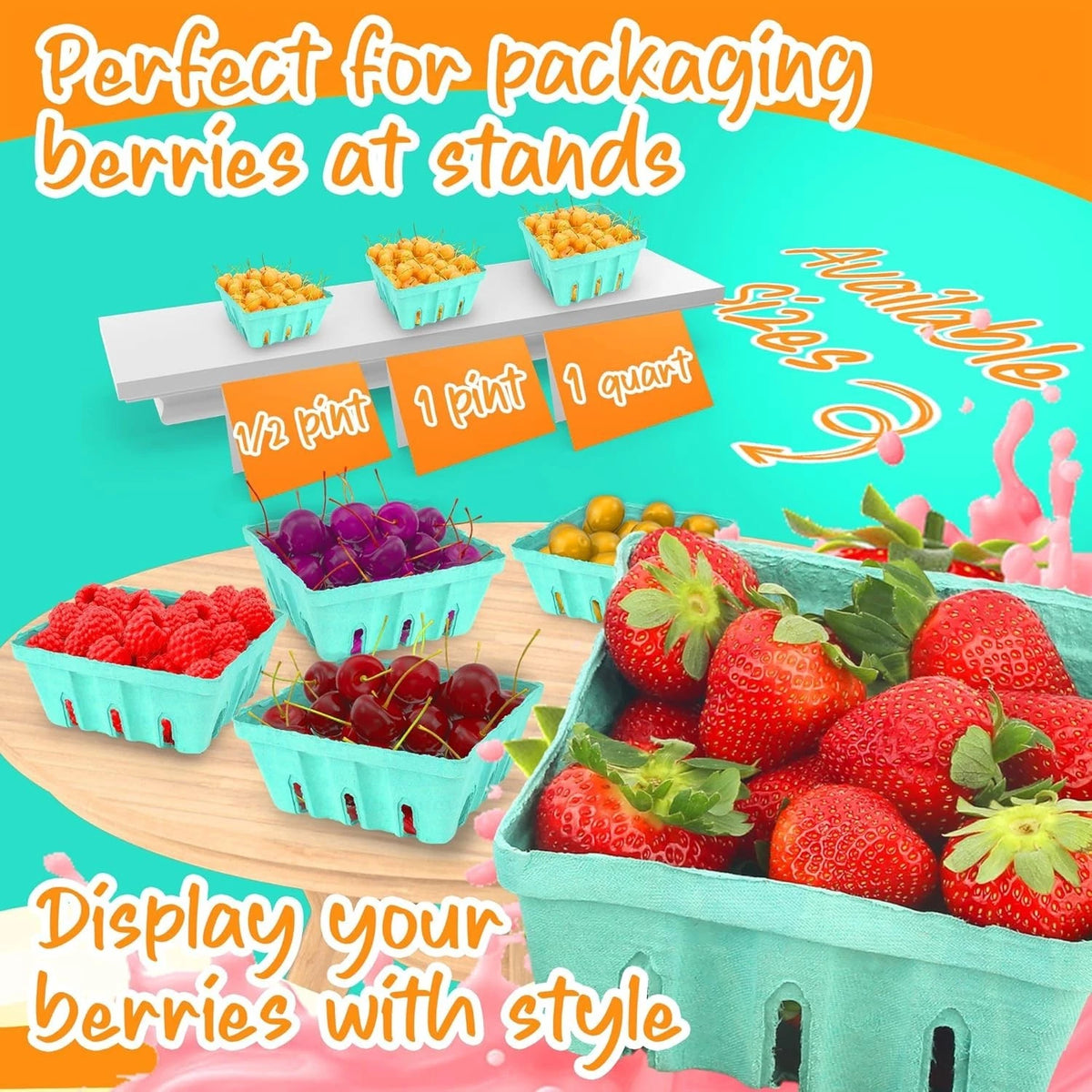 Pack of 600 Green Vented Produce Berry Baskets for Fresh Produce