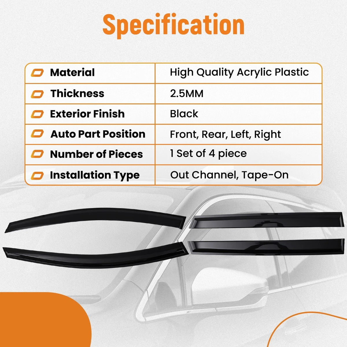 Window Visor Vent Deflector Guard for Ford Edge (2015–2024) Black Tinted
