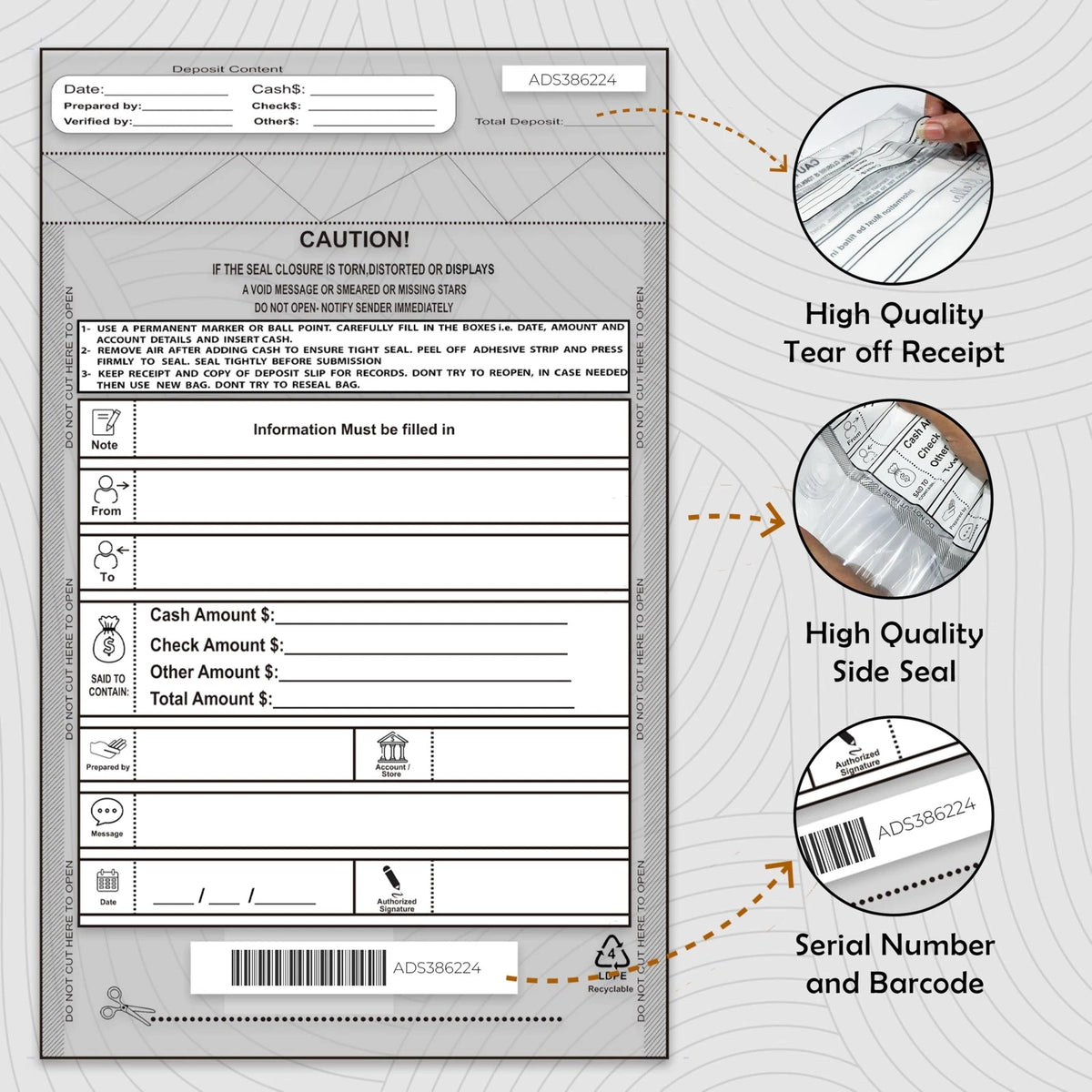 100 Pack Tamper Evident Bank Deposit Bags 9x12 for Secure Cash Cheque