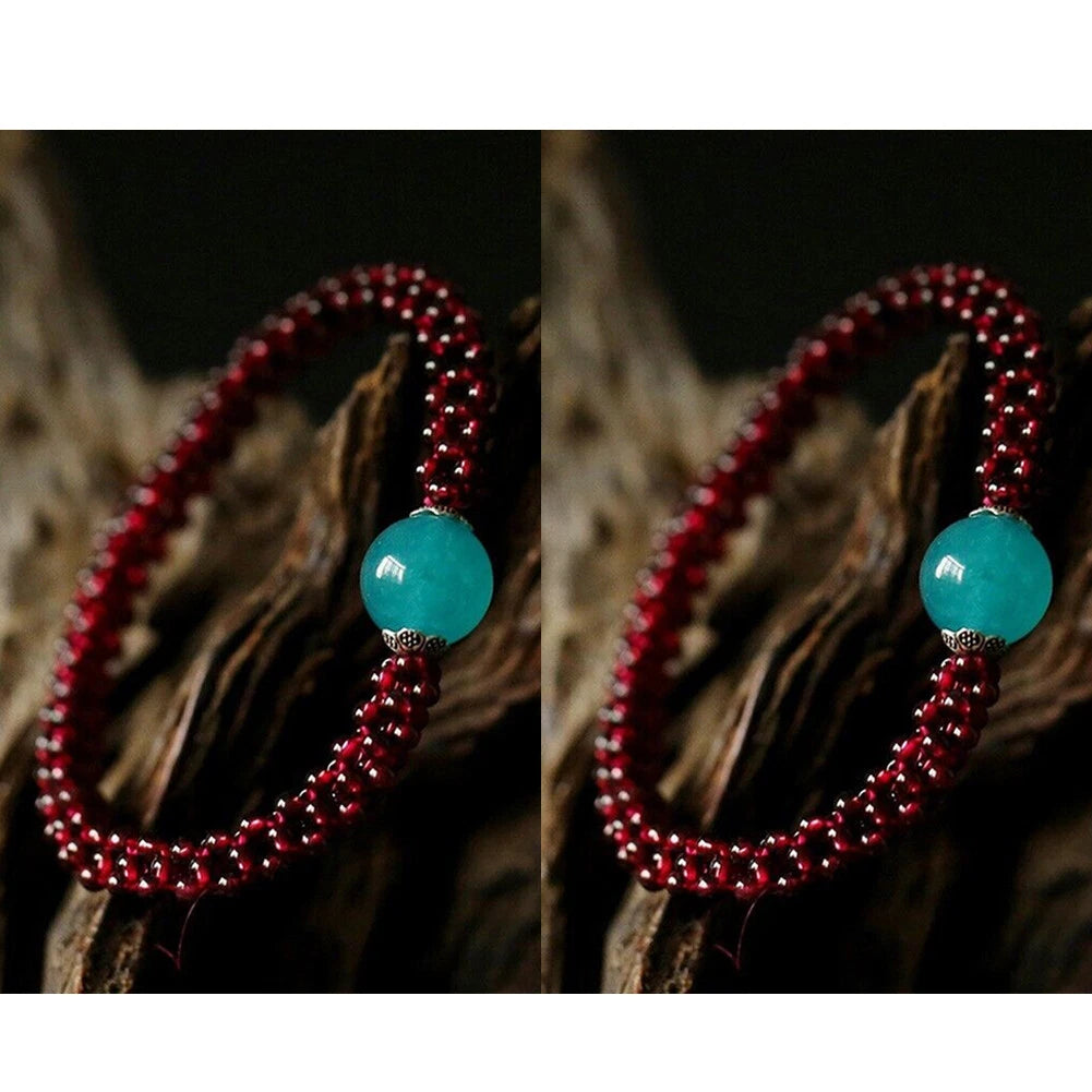 2X Natural Amazonite Garnet Round Beads Bracelet for Unisex