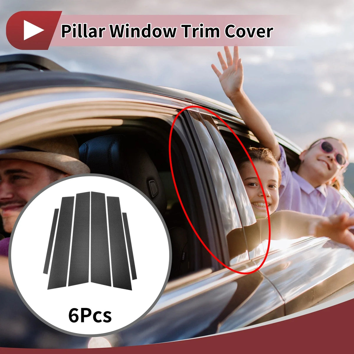 6 Pcs Car Door Pillar Window Trim for Honda City (2008–2014) Black Carbon Fiber