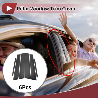 6 Pcs Car Door Pillar Window Trim for Honda City (2008–2014) Black Carbon Fiber