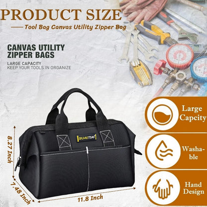 12 Inch Tool Bag for Men, Multi Pocket Canvas Tool Box