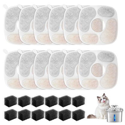 24x Replacement Filters & Pre-Filter Sponges for Pet Water Fountain (2–4L)