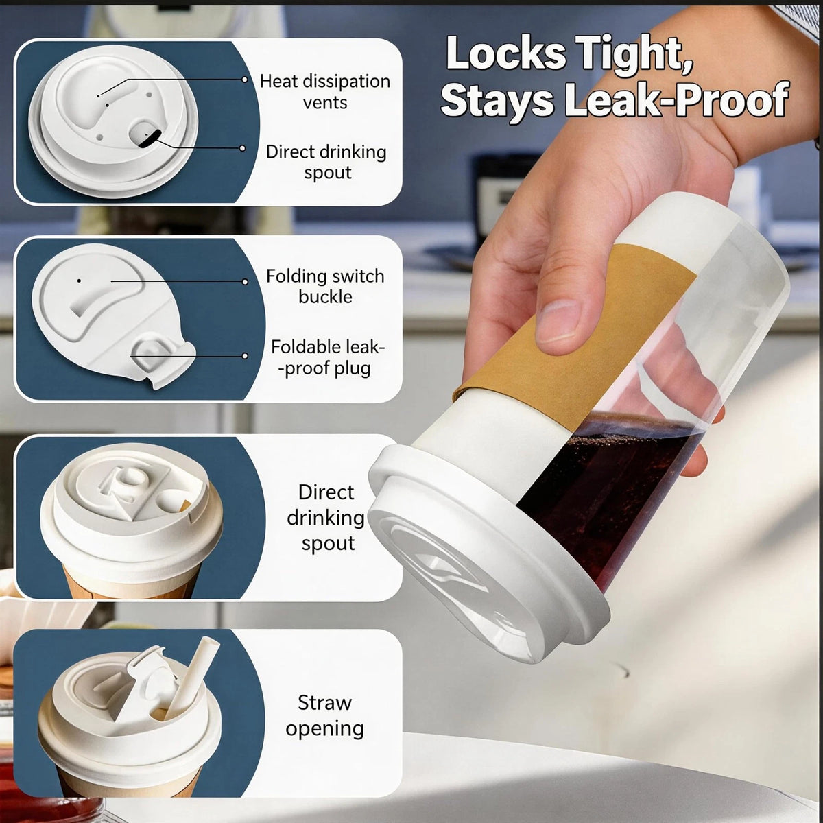 Set of 100 Disposable Coffee Cups 12 oz, 3.5 x 4.3 Inches