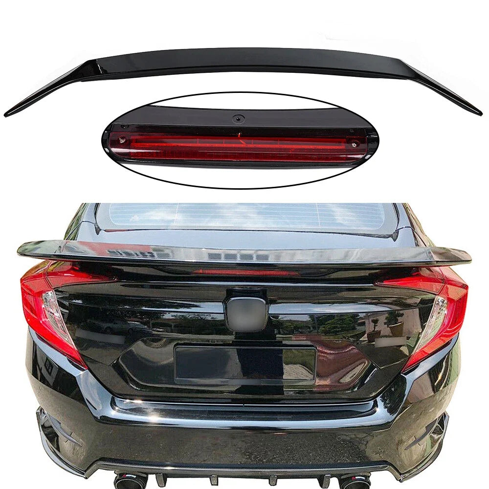 Glossy Black Rear Trunk Spoiler with Brake Light for Honda Civic 4DR Sedan (2016–2021)