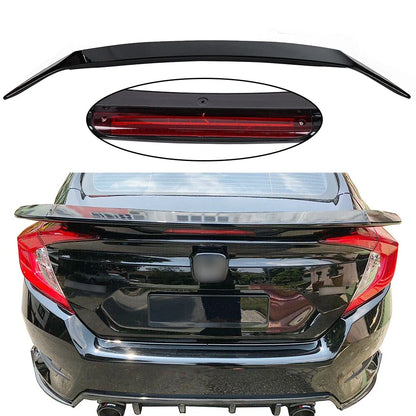 Glossy Black Rear Trunk Spoiler with Brake Light for Honda Civic 4DR Sedan (2016–2021)