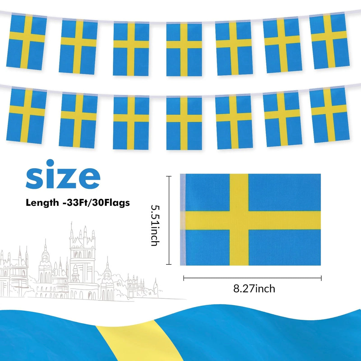 Small Swedish Flag Banner (5x8 inches)