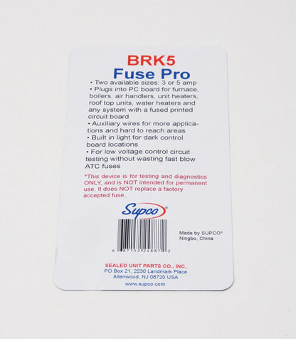 Supco BRK5 Fuse Pro 5 AMP Tester with Light for Automotive
