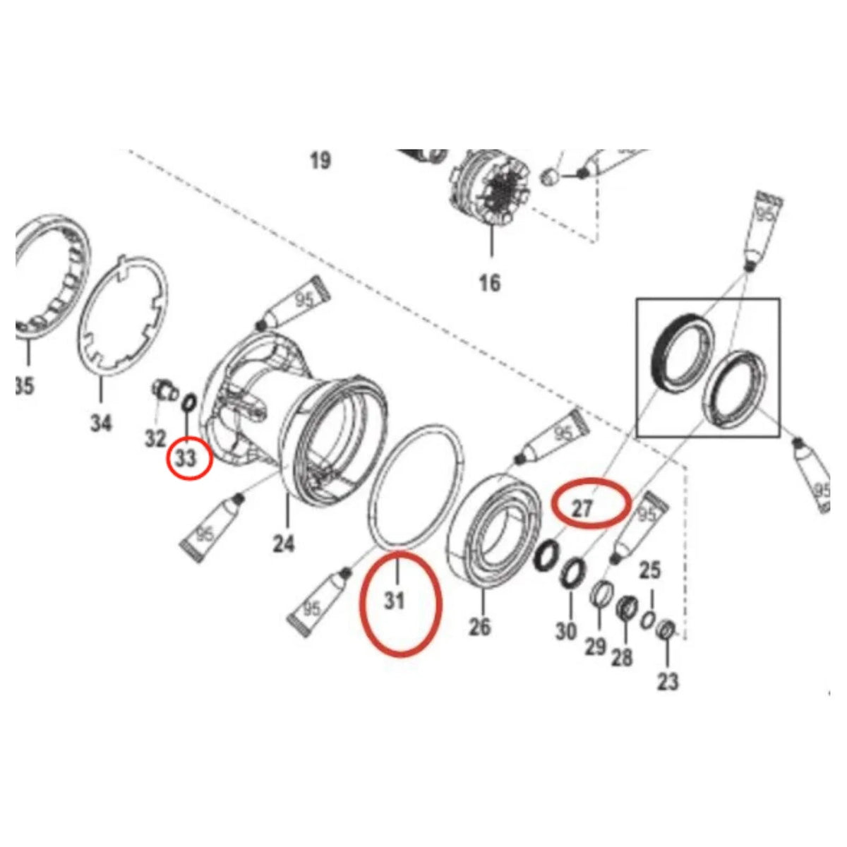Lower Gearcase Seal O-ring for Mercury Mariner 150HP EFI (1990–2006) 26-888483 26-896524