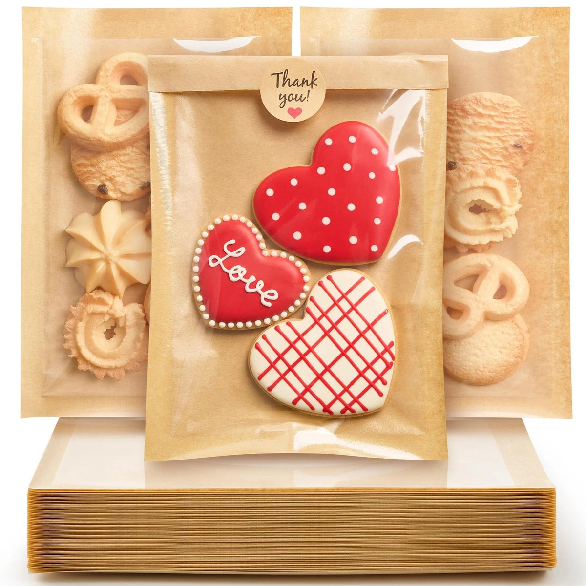 100 Pack Heat-Sealable Cookie Bags with Window for Small Treats