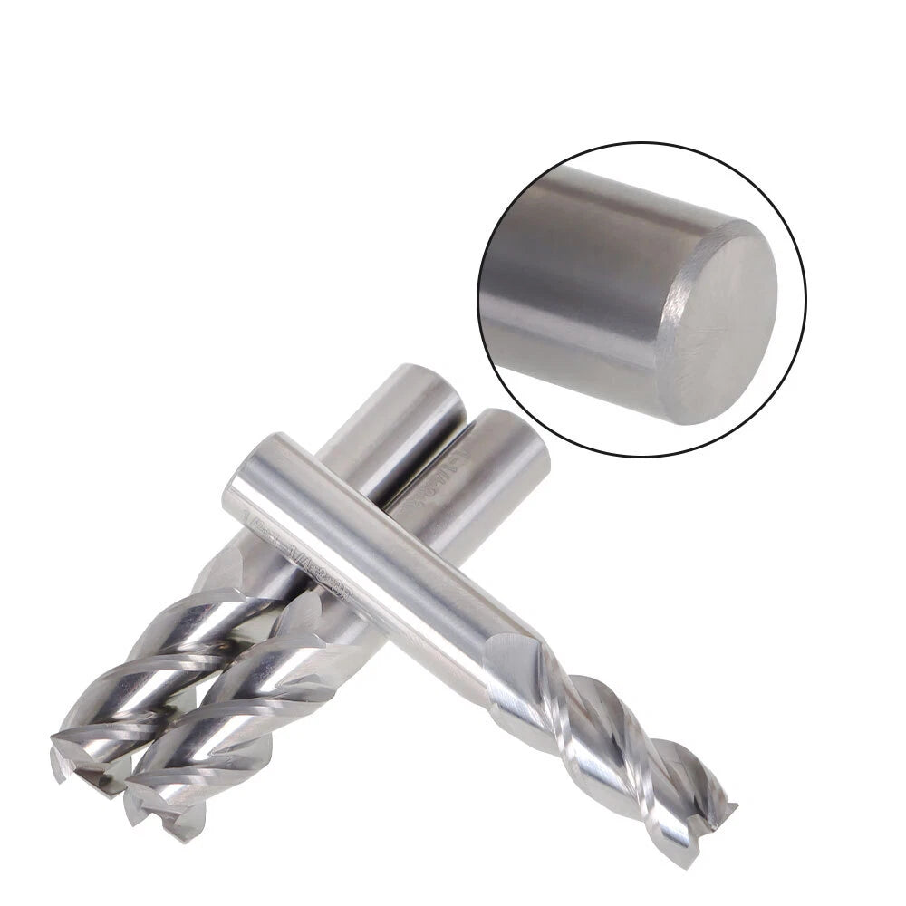 3Pcs 1/2" Diameter 3 Flute Carbide End Mill for Aluminum (Cutting Length 1-1/4")