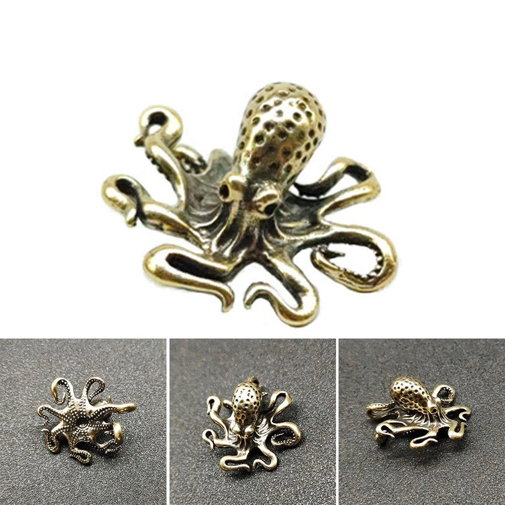 Small Brass Octopus Figurine for Home Office Decor