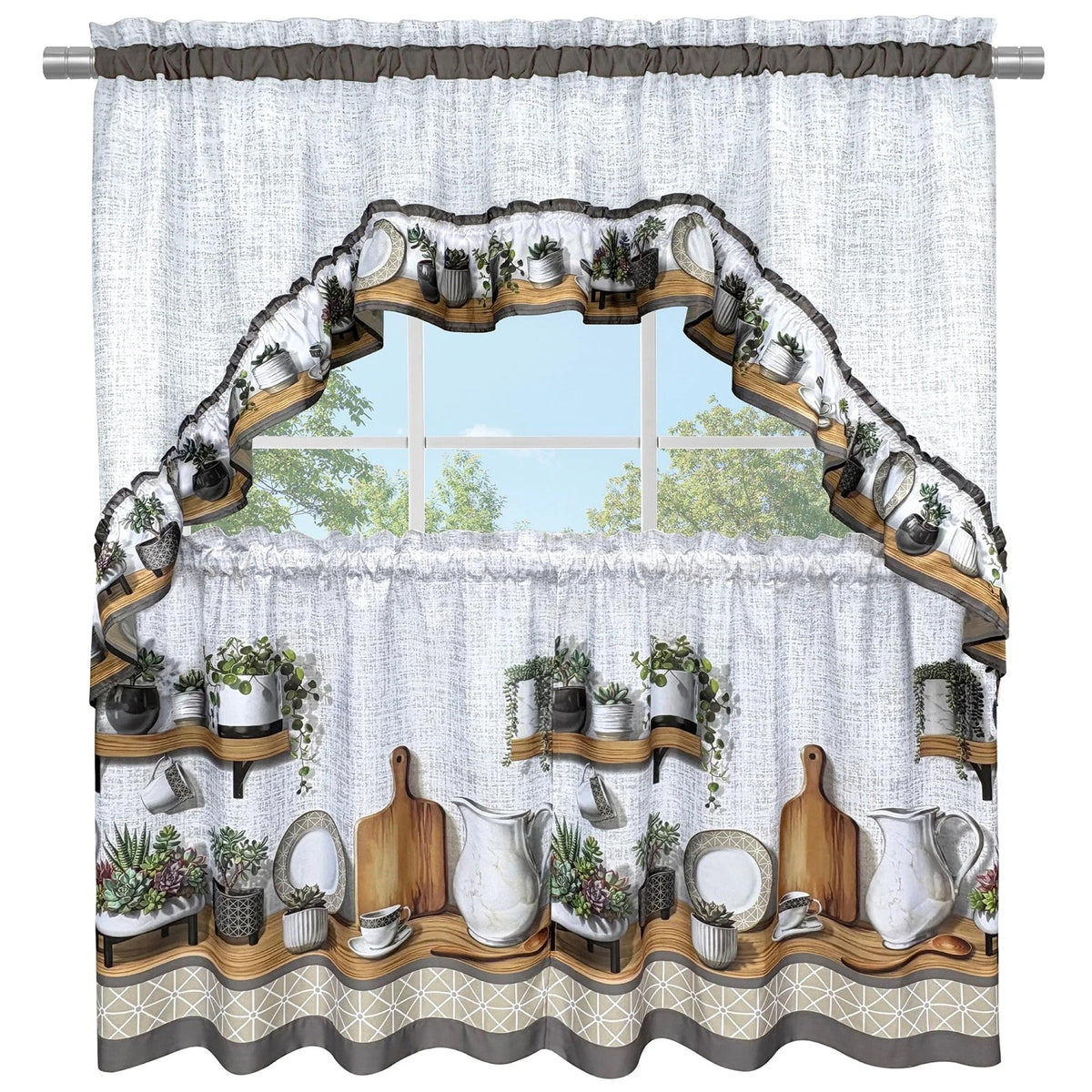 Set of 2 Printed Tier & Swag Window Curtains for (57" x 36")