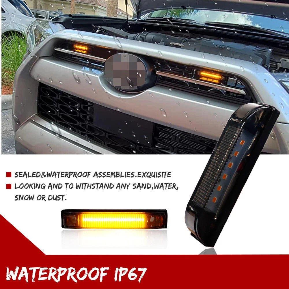 2X Smoke Lens Amber LED Front Grille DRL Running Light for Toyota Tacoma