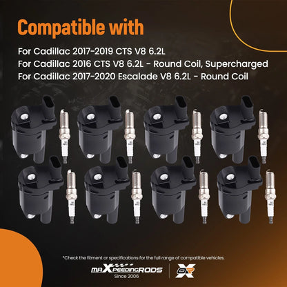 8pcs Ignition Coils + Spark Plugs for GMC Sierra Yukon V8 5.3L 6.2L (2014–2019)