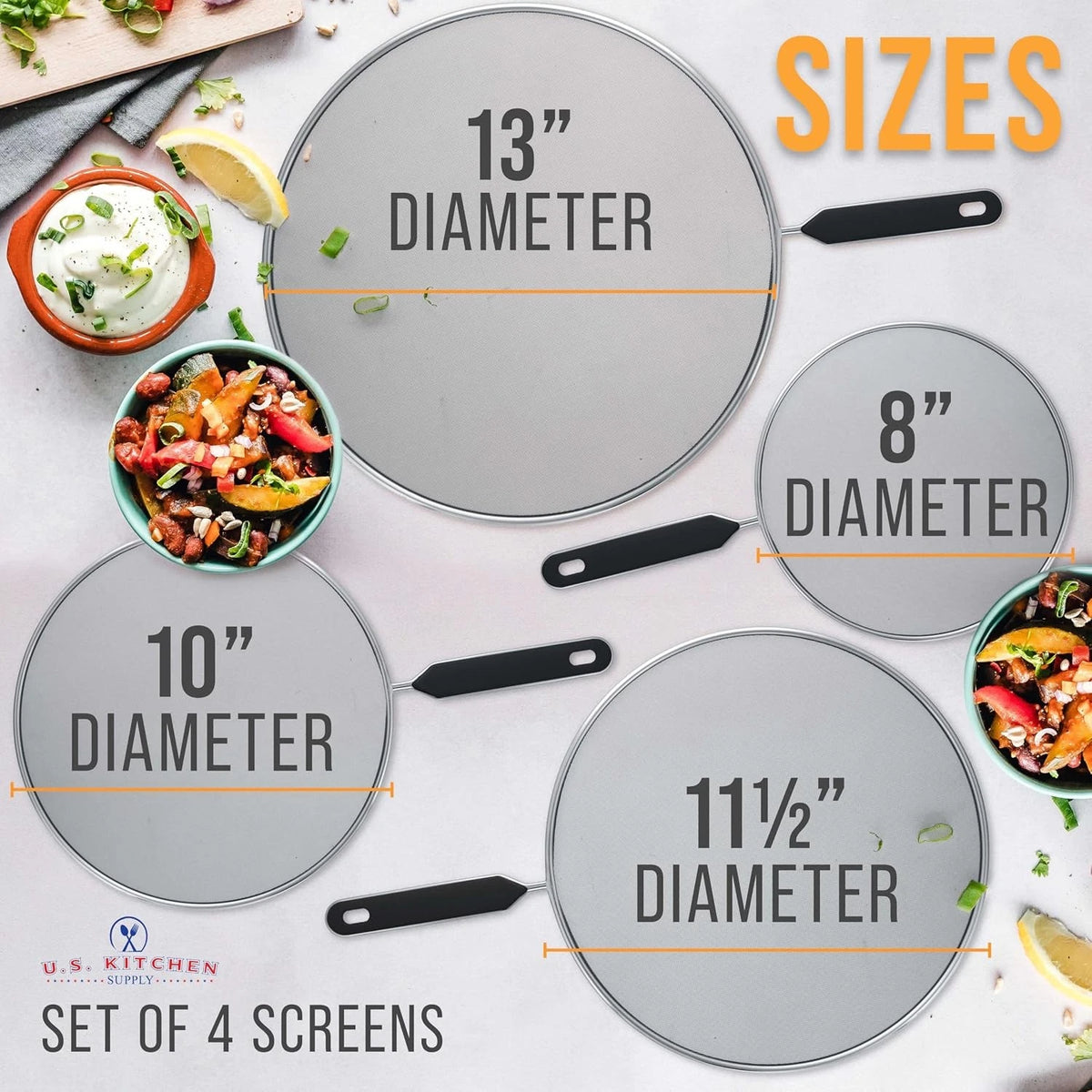 4-Piece Stainless Steel Splatter Guard Set (13", 11.5", 10")