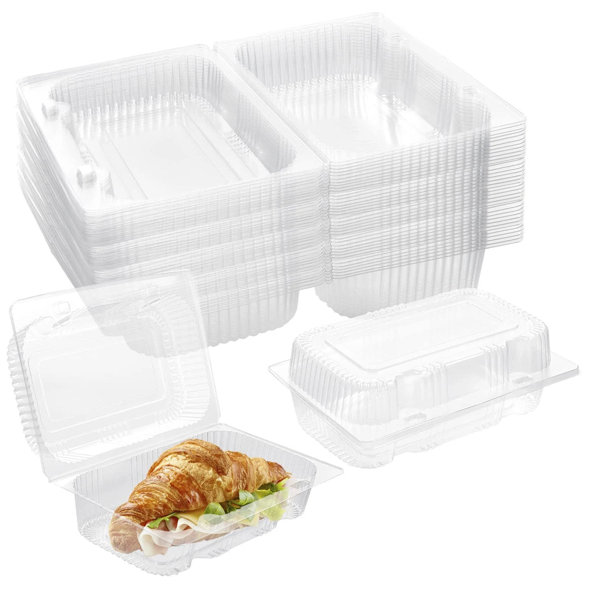 Set of 4 Disposable Sturdy Plastic Hinged Food Containers 7.2" x 3" x 3"