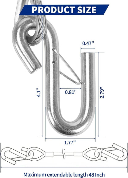 2-Pack 48" Safety Cables for Trailers (Vinyl-Coated, Rust-Resistant)