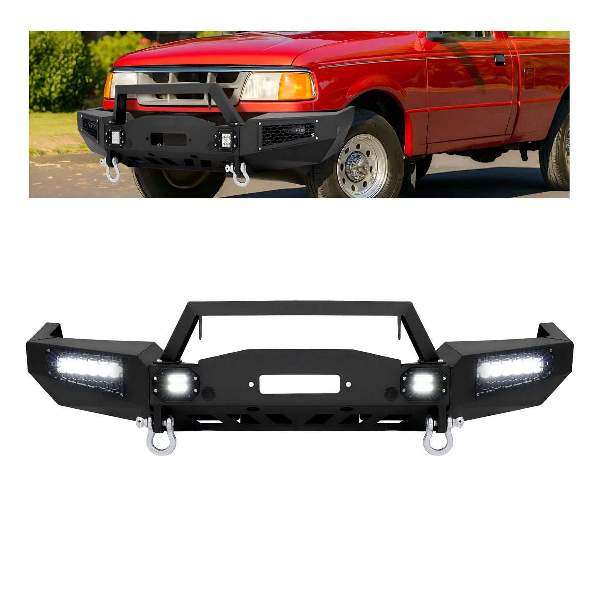 Front Bumper Winch Assembly with LED Lights for Ford Ranger (1993–1997) CON-A000129