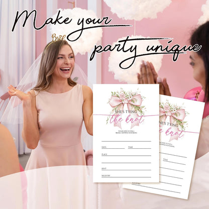 Set of 20 Pink Bow Bridal Shower Invitation Cards with Envelopes