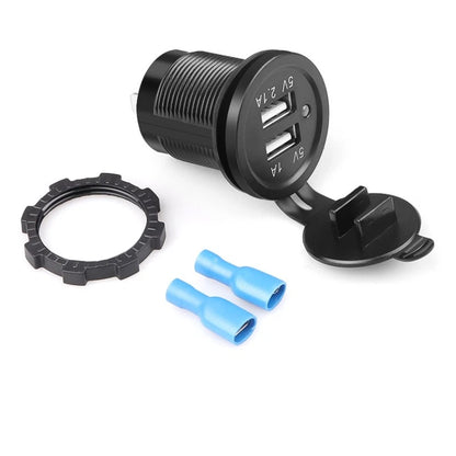 Dual USB Socket for All Cars (DC12V, Waterproof, 5V 2.1A/1A)