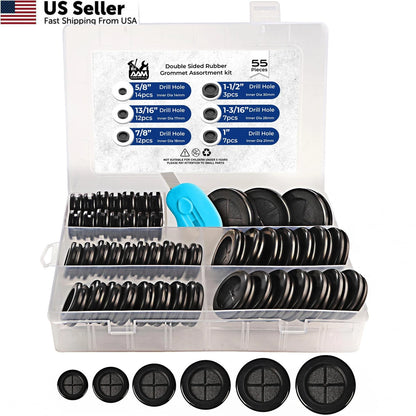 Set of 55 Double-Sided Rubber Grommets for Various Applications