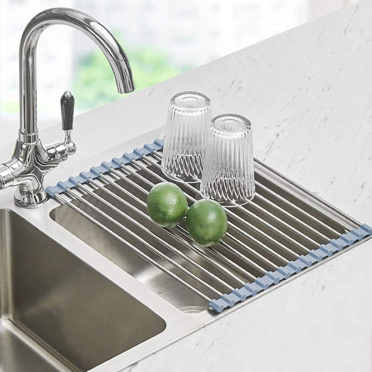 Roll Up Dish Drying Rack for Over The Sink (17.5 x 11.8 in, Gray)