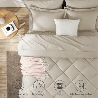 CozyLux Queen Comforter Set - Oatmeal (Bed in a Bag)