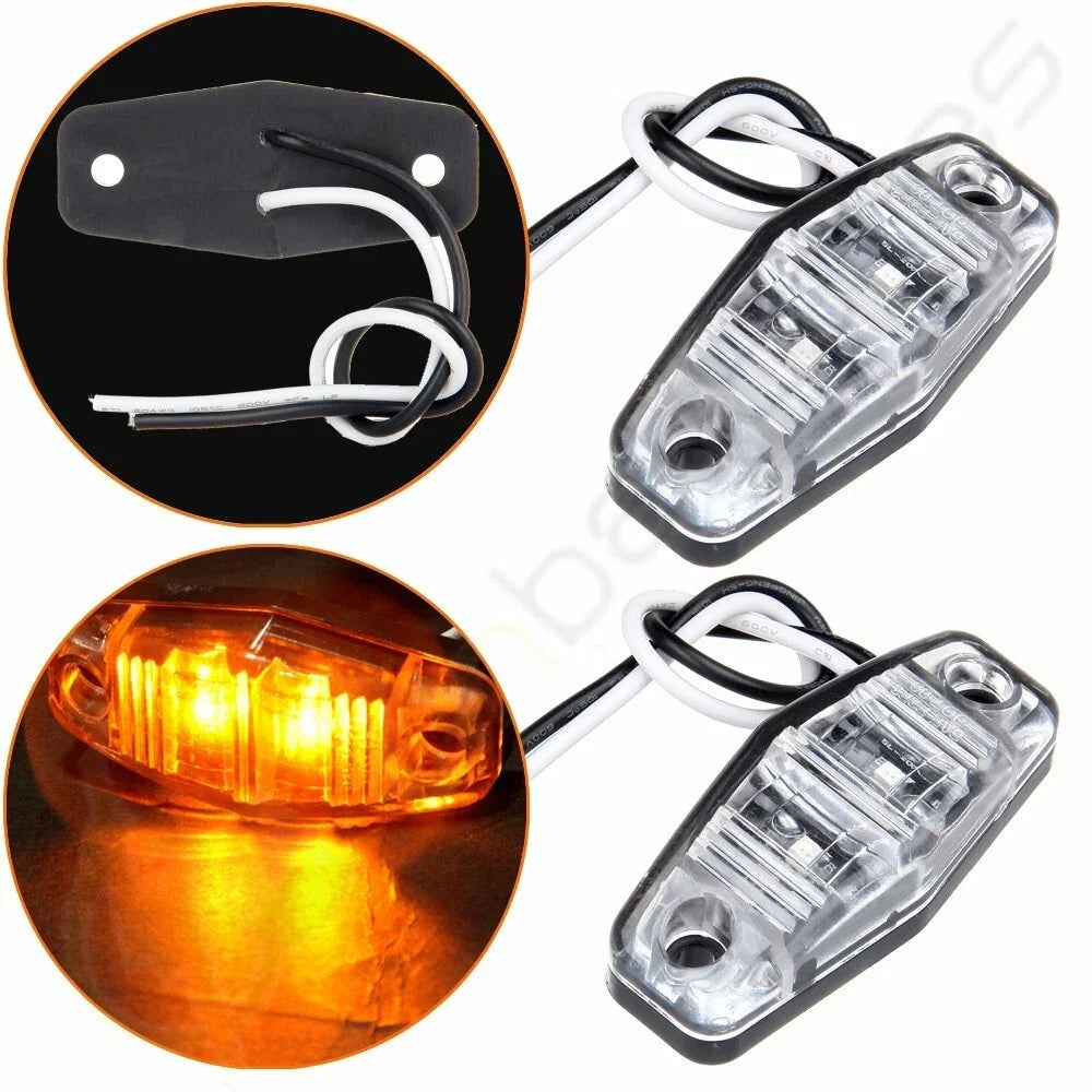 2X Clear Lens Amber LED Mini Side Marker Clearance Lamp 2.5''