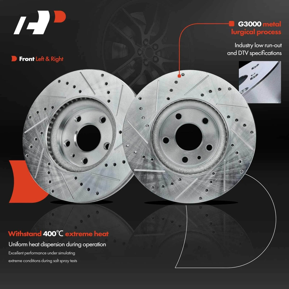 Front Side Drilled Brake Rotors for Ford Fusion (2013–2020) Lincoln MKZ (2013–2016)