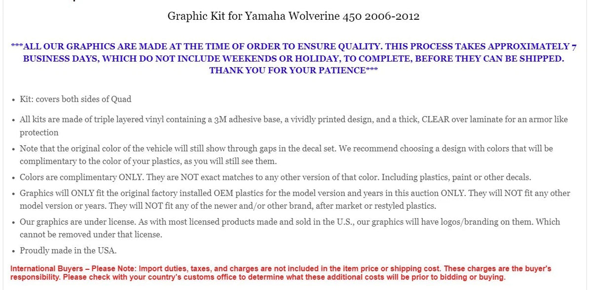 Graphic Decals Stickers for Yamaha Wolverine 450 (2006–2012)