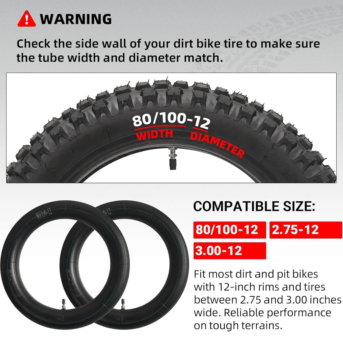 2X 80/100-12 Dirt Bike Inner Tubes for (No Specific Years)