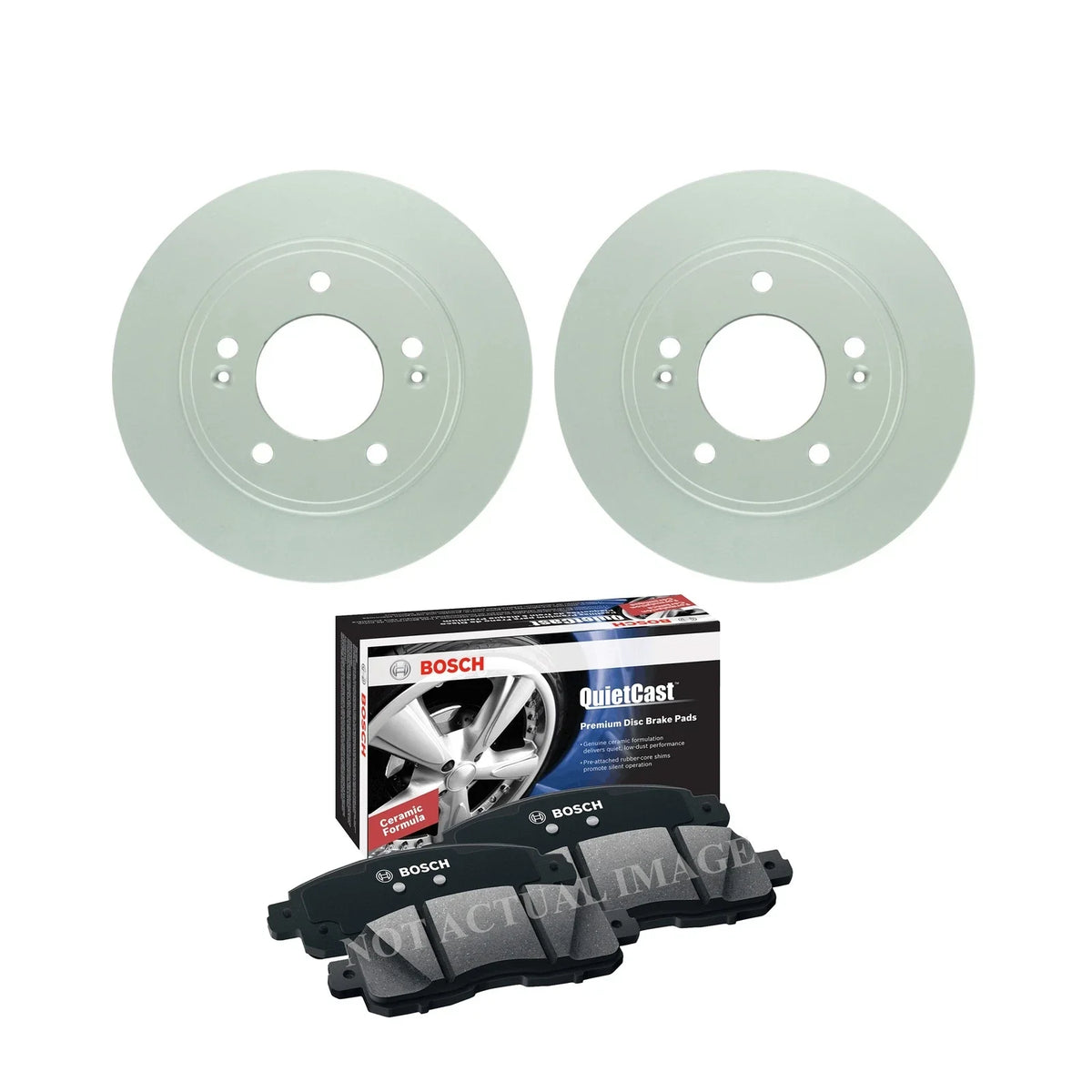 Set of 2 Bosch Rear Solid Rotors & Ceramic Brake Pads for Hyundai Kia (L4)