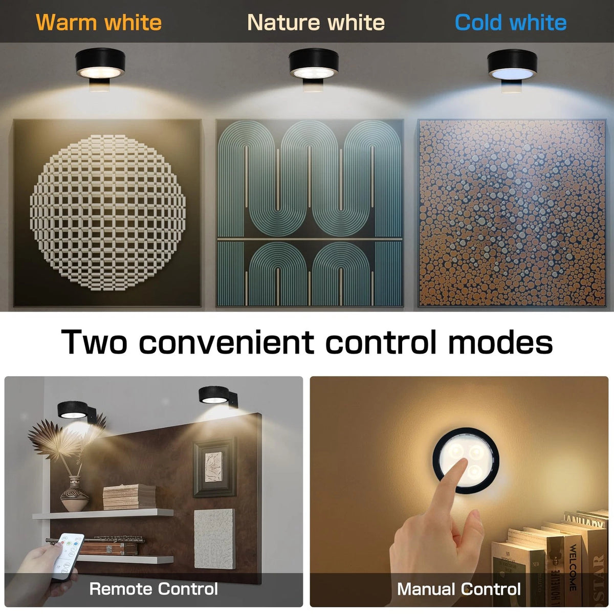 2-Pack Picture Light for Paintings Battery Operated, Black