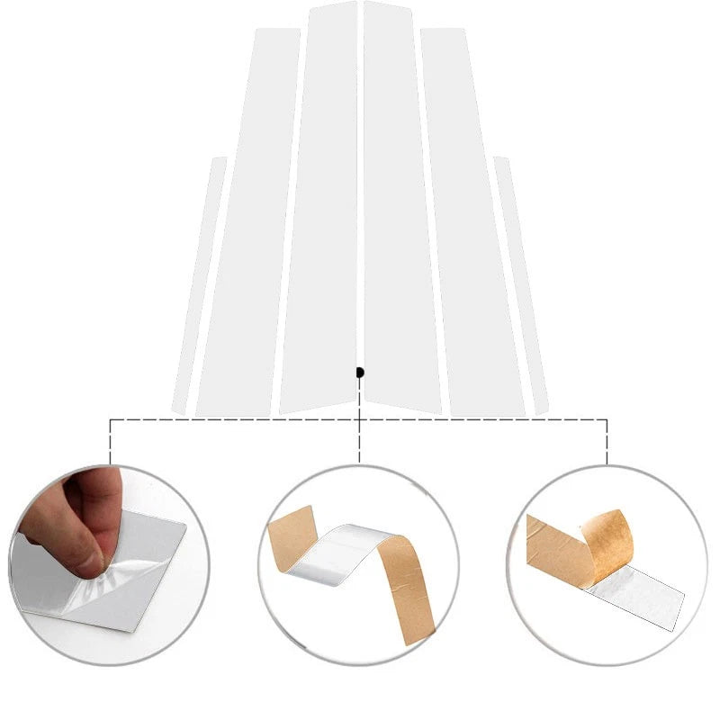 Set of 6 Silvery Exterior Pillar Posts Stickers for Mercedes-Benz C-Class (2001–2007)