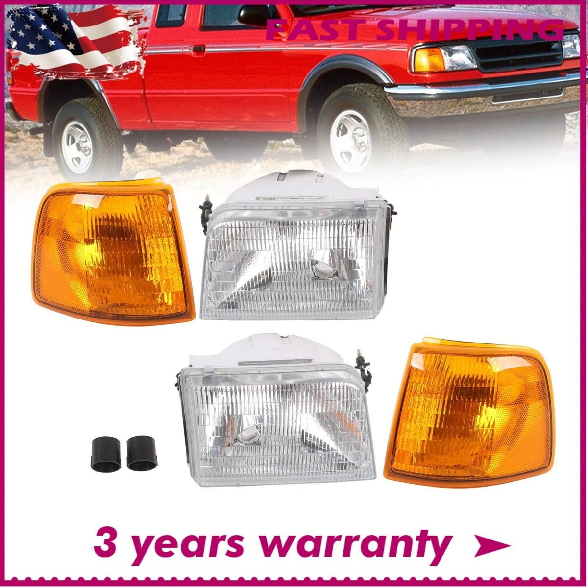 4-Piece Headlight Turn Signal Lights for Ford Ranger (1993–1997)