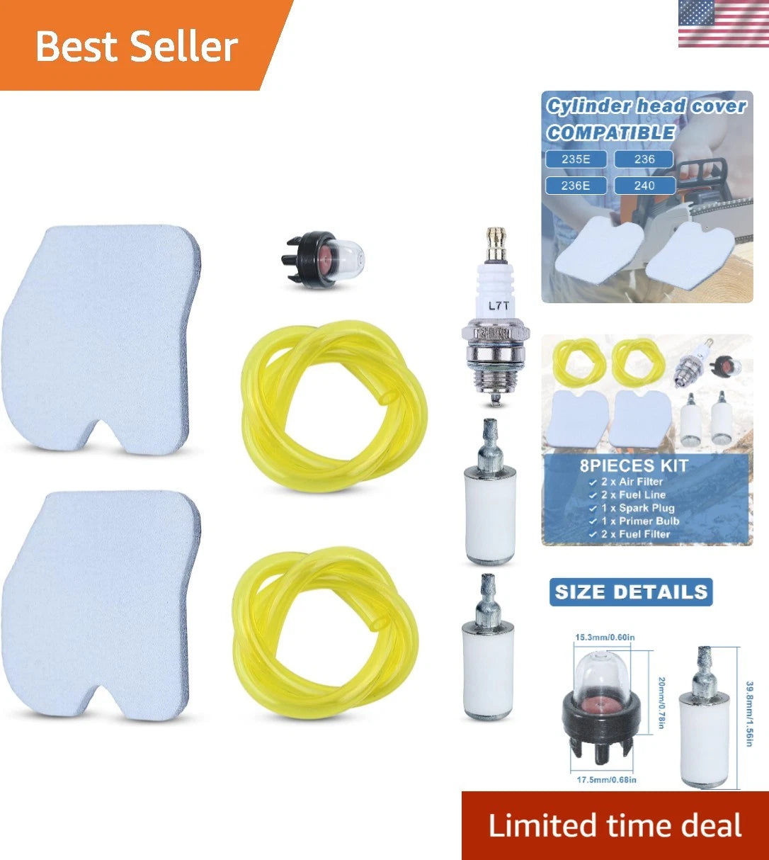 Air Filter & Tune-Up Kit for Husqvarna 235, 240 Chainsaws (2010–2023)