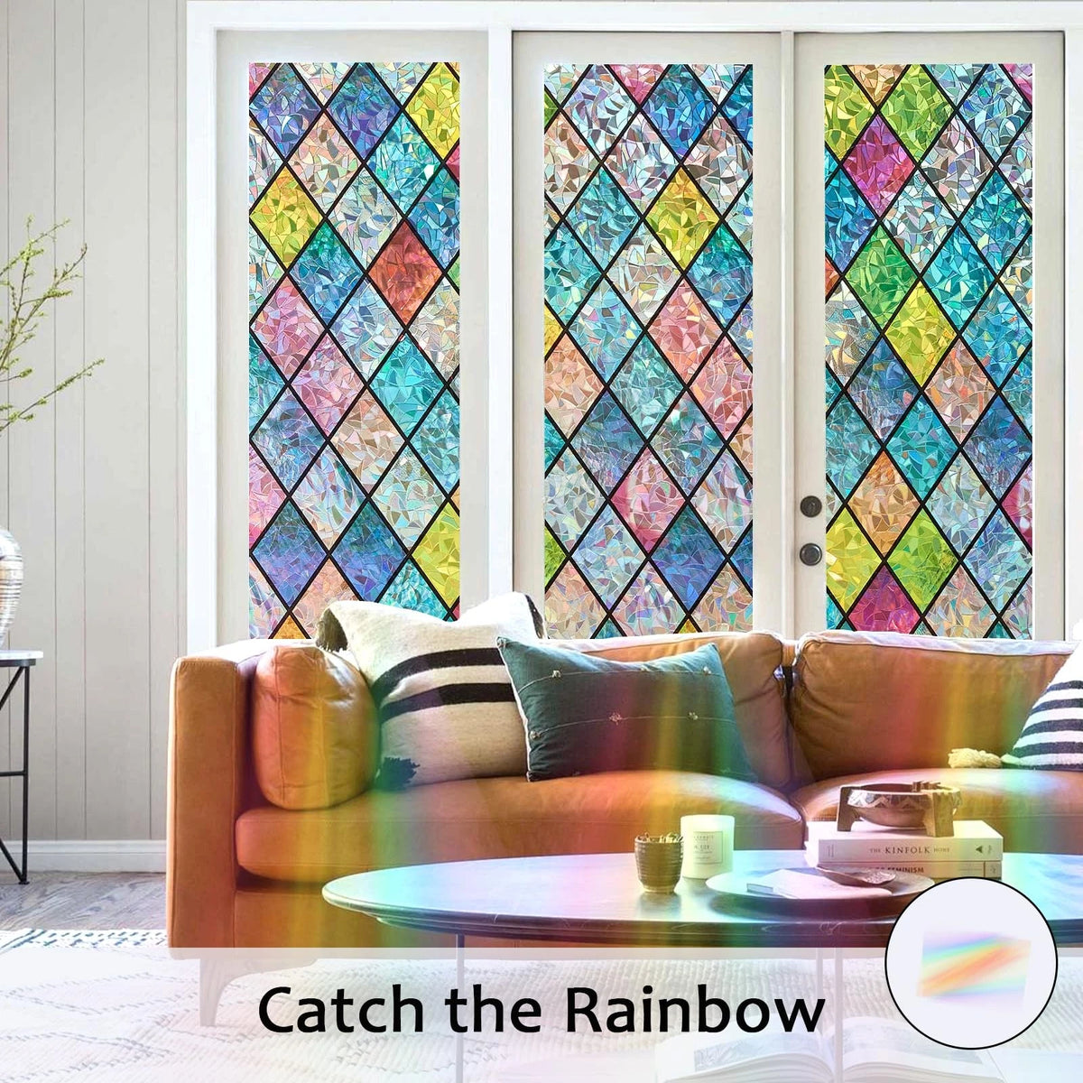 Privacy Window Film Static Cling Decorative Stained Glass Anti UV 17.5"