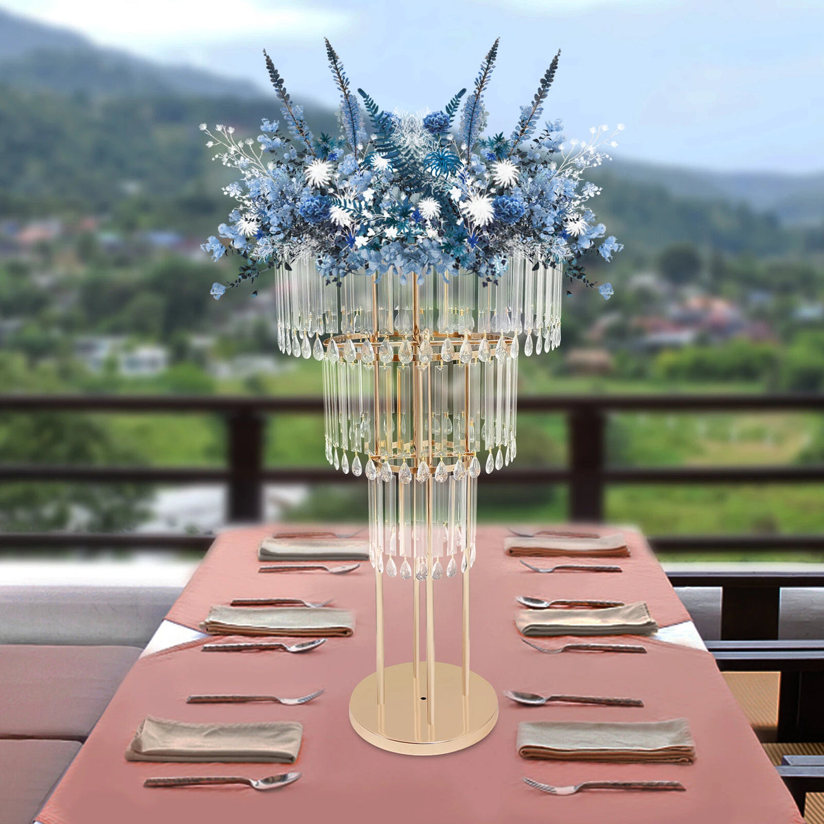 3 Tiers Crystal Flower Stand for Wedding Flower Arrangement Decor
