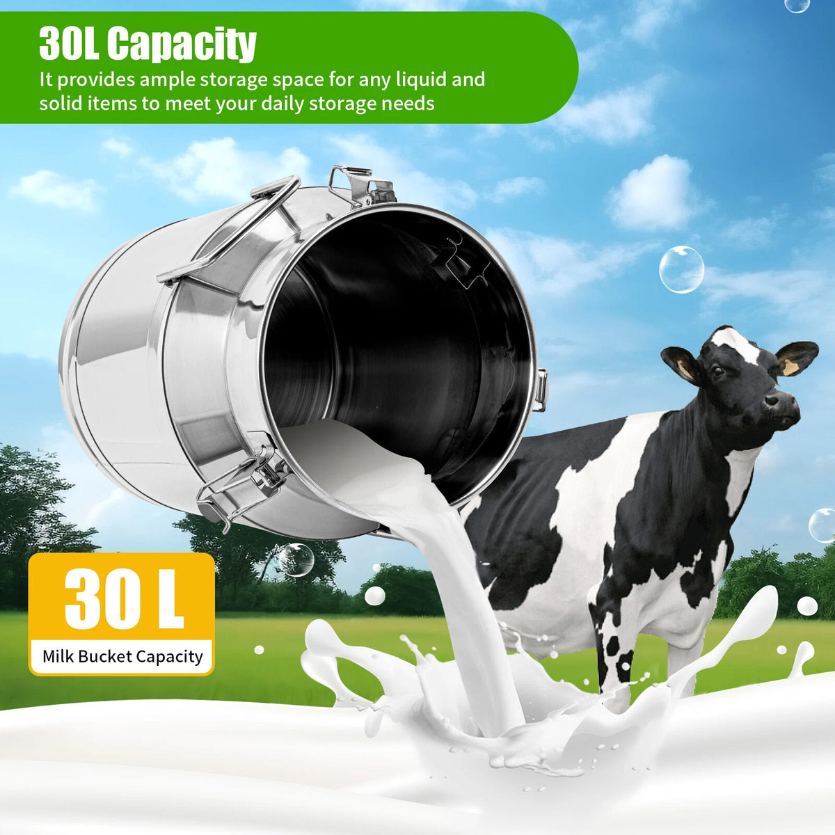 Stainless Steel Milk Can Pail Bucket 20L/30L/40L/50L/60L