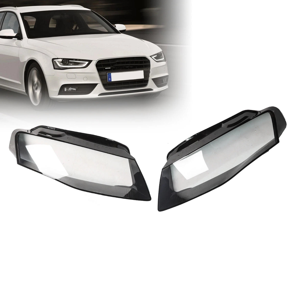 Pair Headlight Lens Cover for Audi A4 (2009–2012) Black Polycarbonate