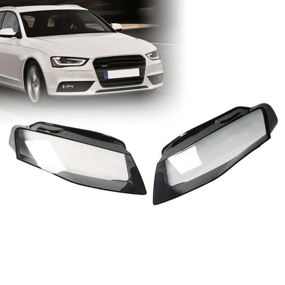 Pair Headlight Lens Cover for Audi A4 (2009–2012) Black Polycarbonate