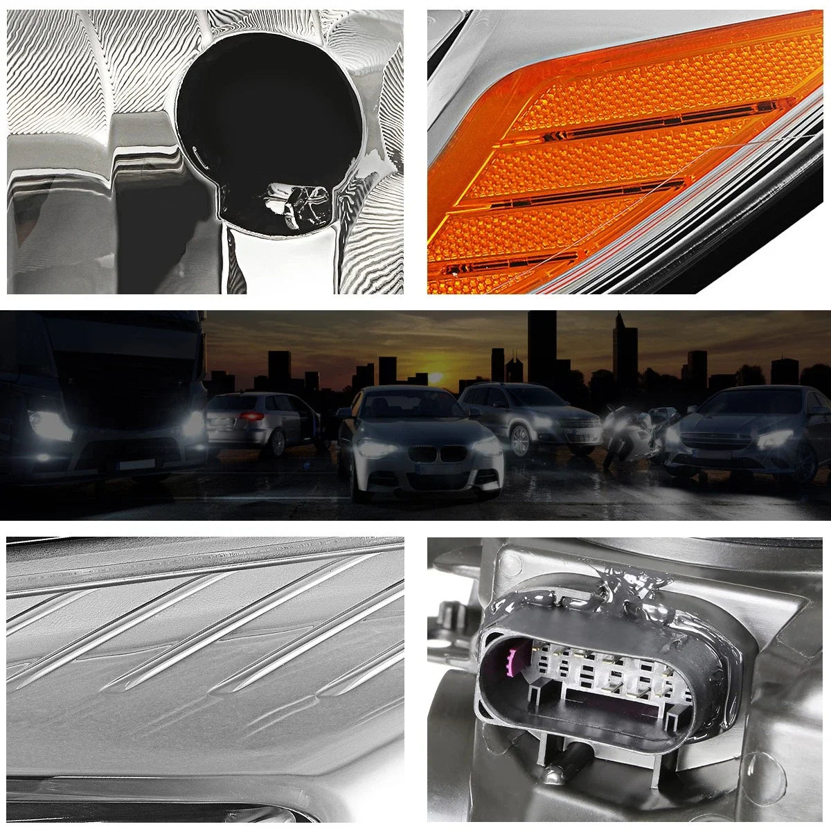 Set of 2 Chrome Housing Headlight Amber Corner Signal Lamps for Ford Focus (2012–2014)