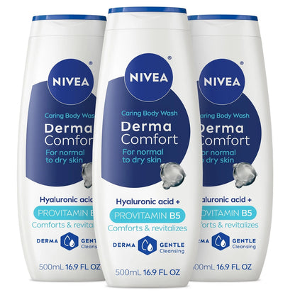 Pack of 3 NIVEA Derma Comfort Caring Body Wash for Normal to Dry (16.9 Fl Oz)