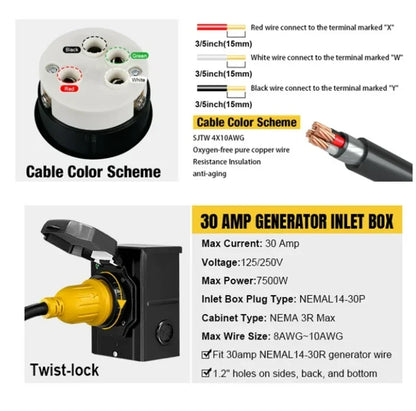 RV Generator Cord for L14-30P to L14-30R (30 Amp, 20 ft) (2015–2025)